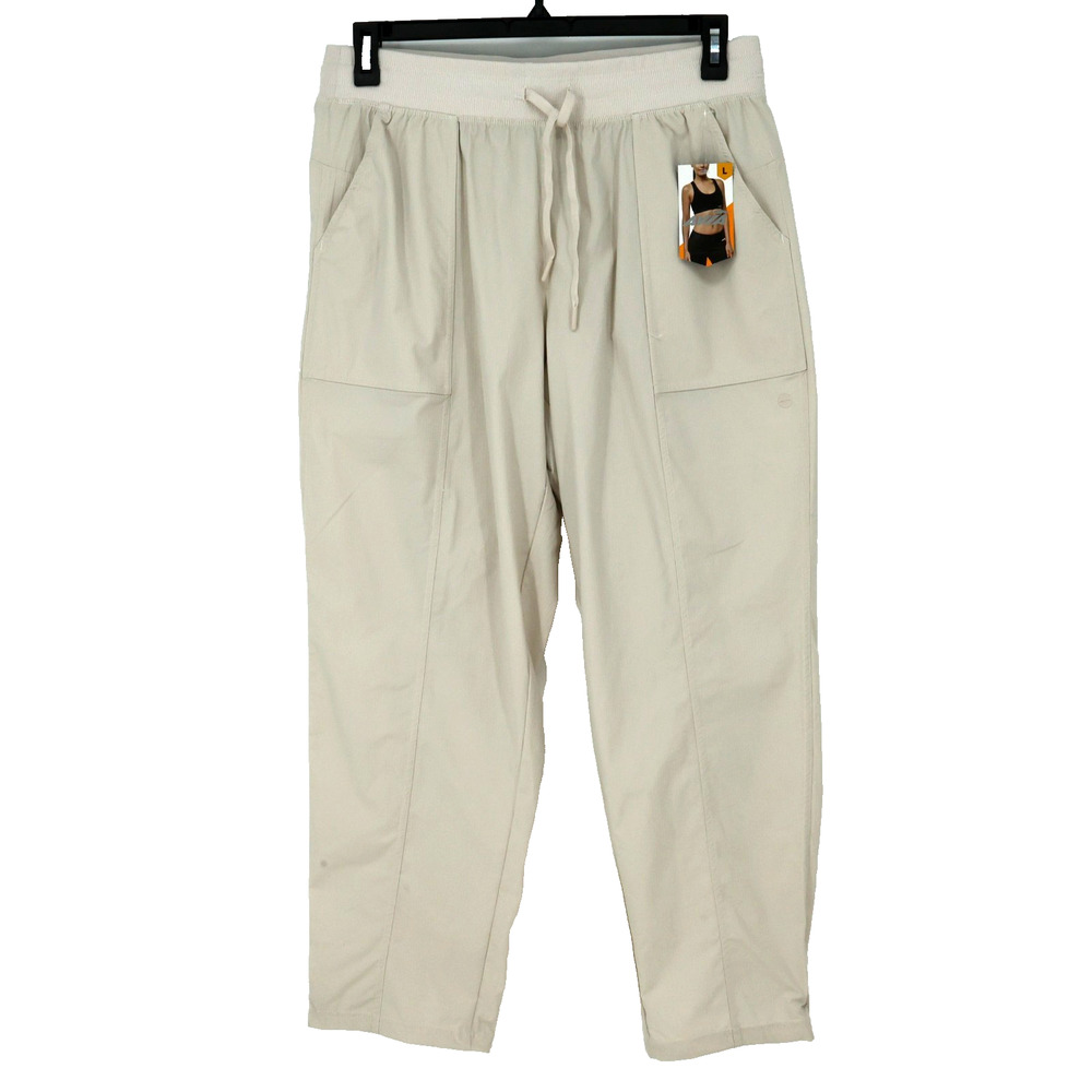 Avia Dance Pant Womens Large Ivory Khaki Elastic Waist Cinch Hem Cargo Pants New